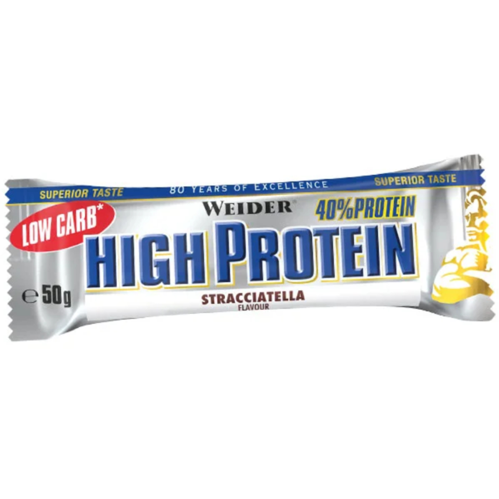 Baton proteic cu aroma de straciatella High Protein 40%, 50g, Weider