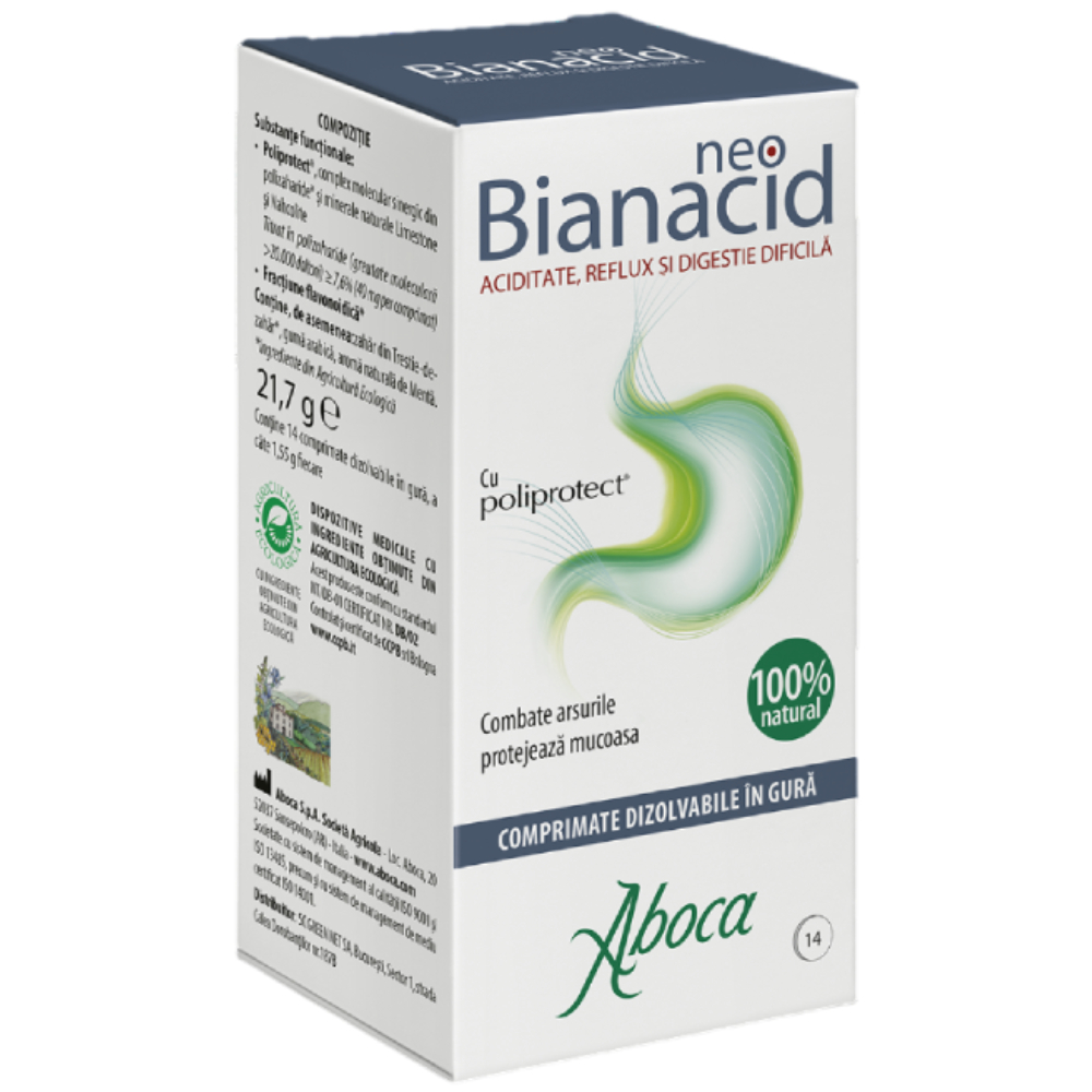 NeoBianacid cu poliprotect pentru aciditate si reflux, 14 tablete, Aboca