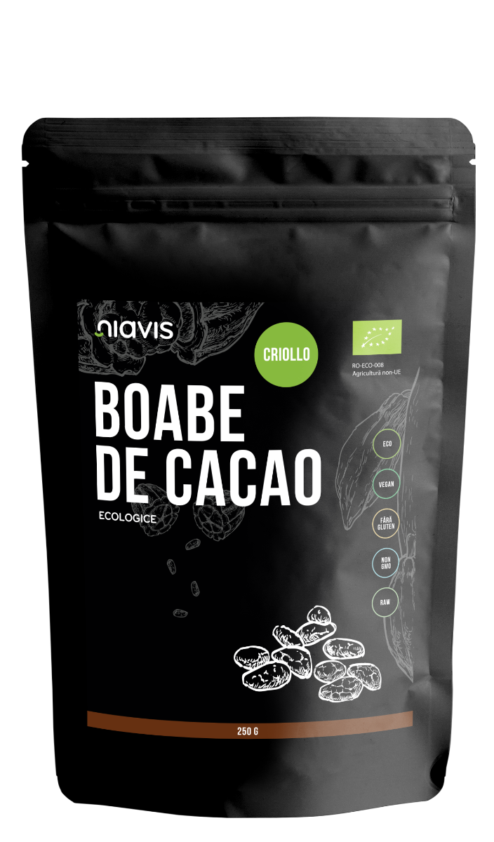 Boabe de cacao intregi ecologice, 250g, Niavis
