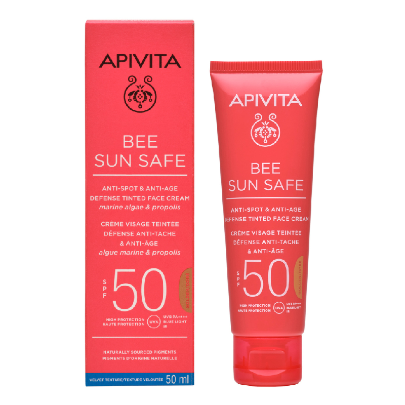 Crema protectie solara coloranta anti-pete Gold, SPF50 Bee Sun Safe, 50 ml, Apivita