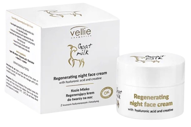 Crema regeneranta de noapte cu Acid Hialuronic Goat Milk, 50ml, Vellie