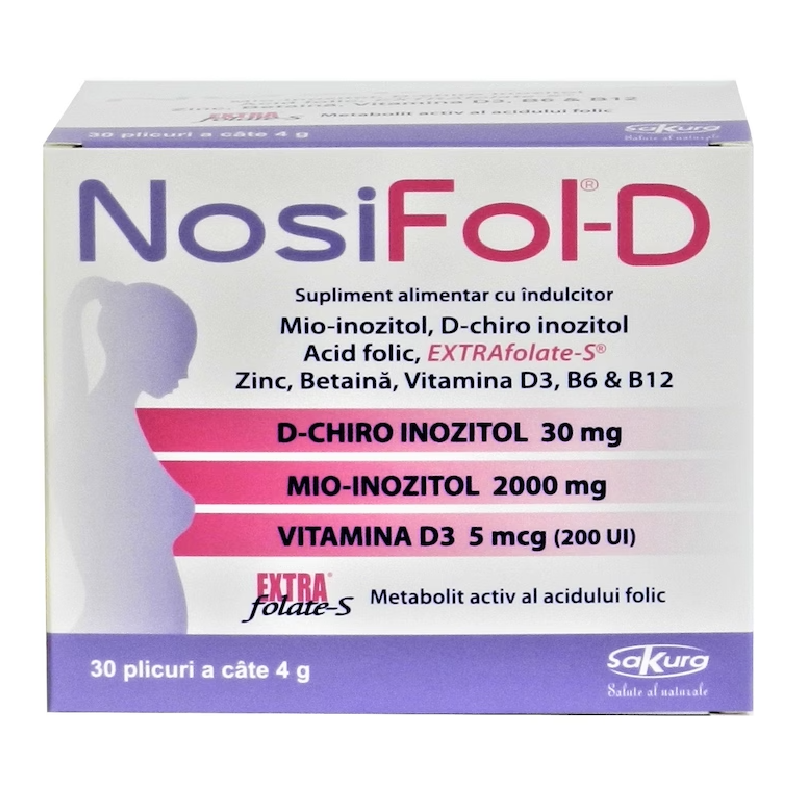 NosiFol-D cu Acid Folic, Zinc si Vitamina D3, 30 plicuri, Sakura