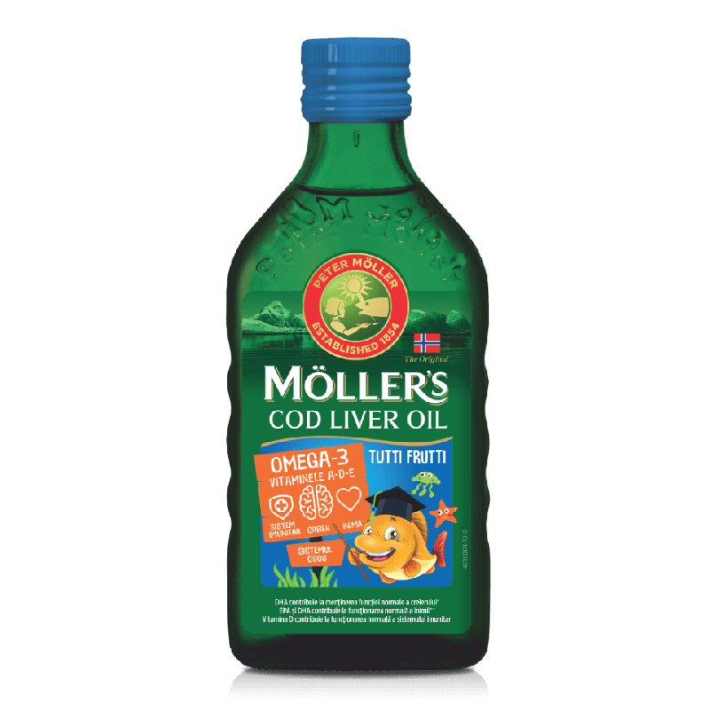 Cod liver oil Omega-3 aroma tutti frutti, 250ml, Moller's