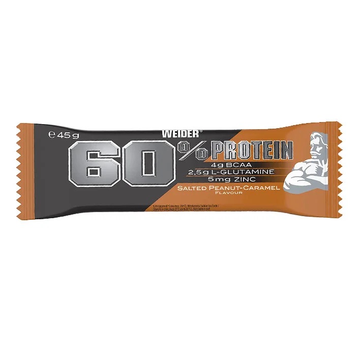Baton proteic cu aroma de Salted Peanut-Caramel 60% Protein Bar, 45g, Weider