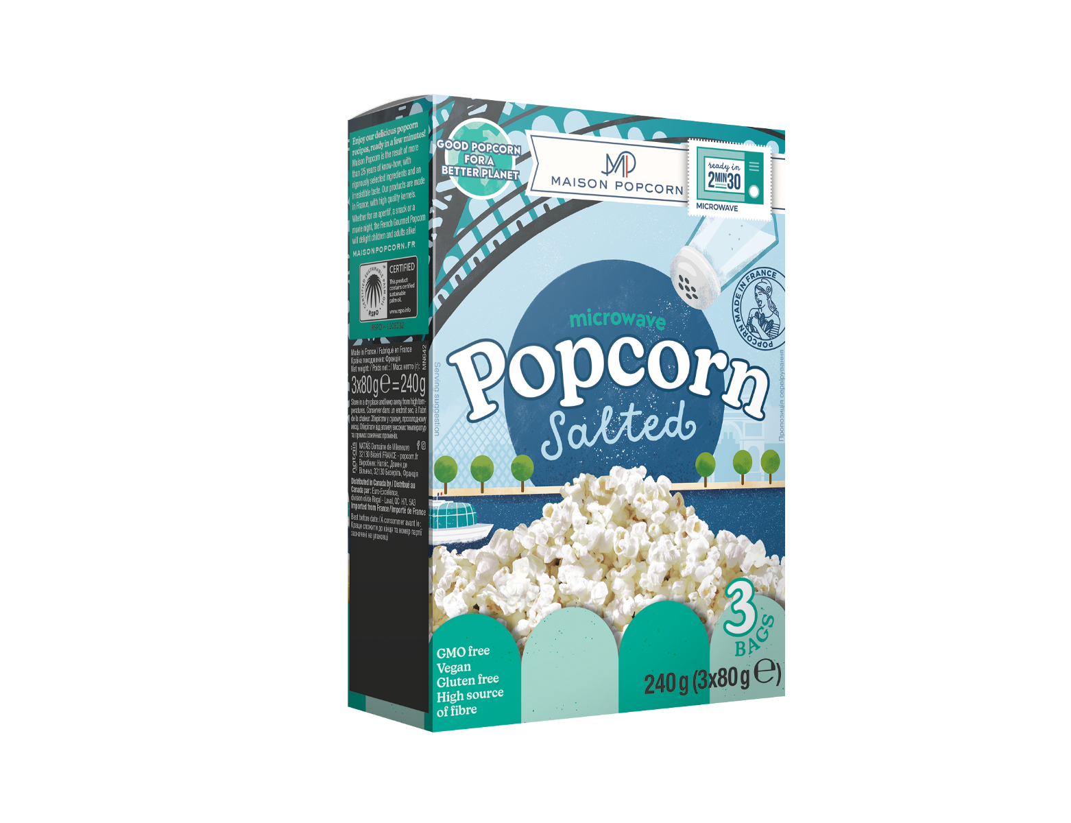 Popcorn pentru microunde cu sare, 3 x 80g, Maison Popcorn