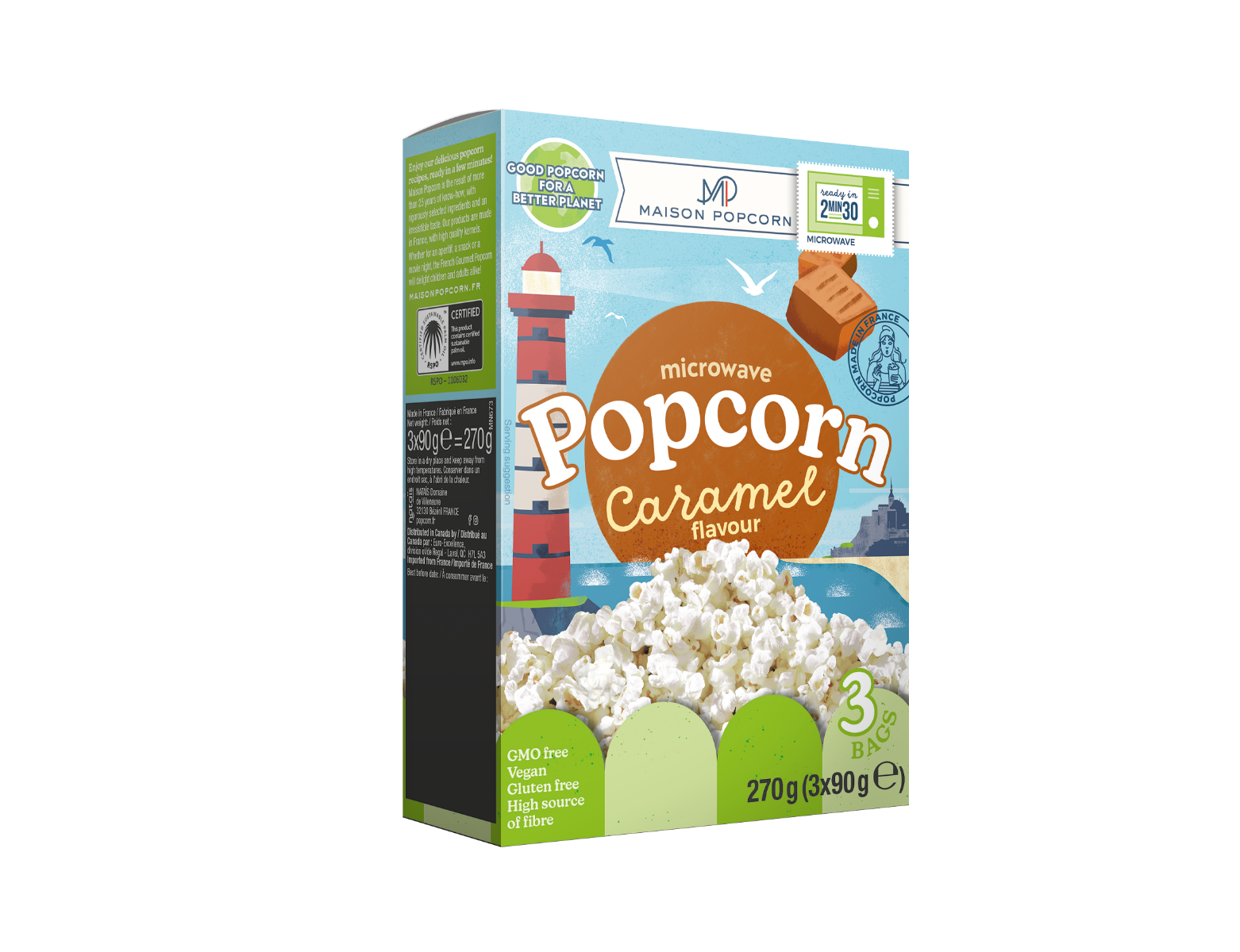 Popcorn pentru microunde cu aroma de caramel, 3 x 90g, Maison Popcorn