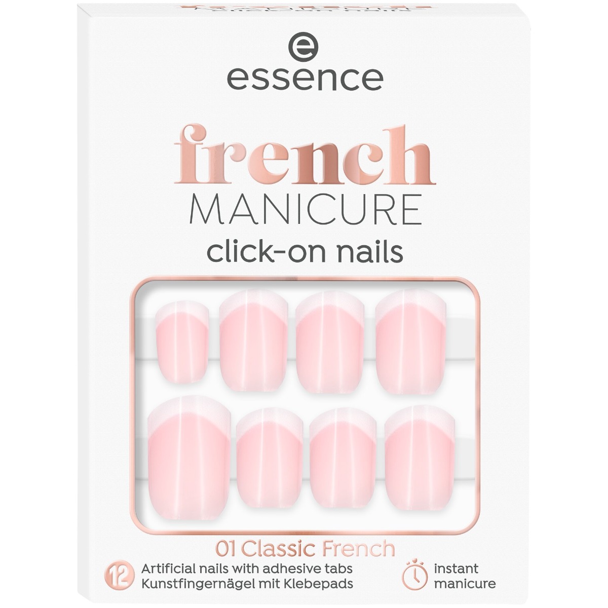 Unghii false french manicure click-on nails 01 - Classic French, 12 bucati, Essence