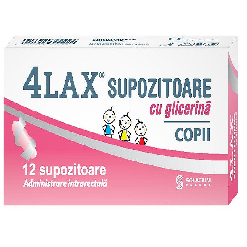 4LAX supozitoare cu glicerina pentru copii 12 bucati, Solacium Pharma