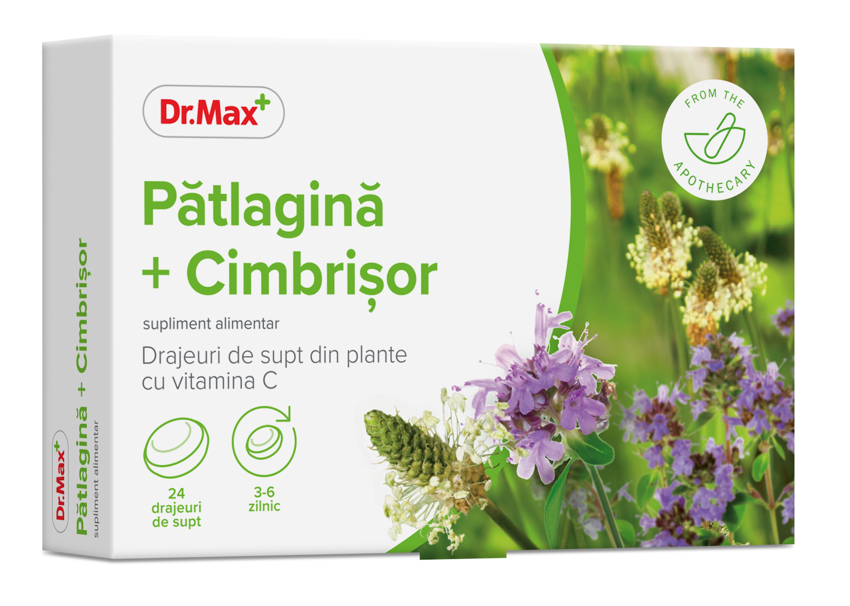 Dr. Max Drajeuri cu patlagina si cimbrisor, 24 drajeuri