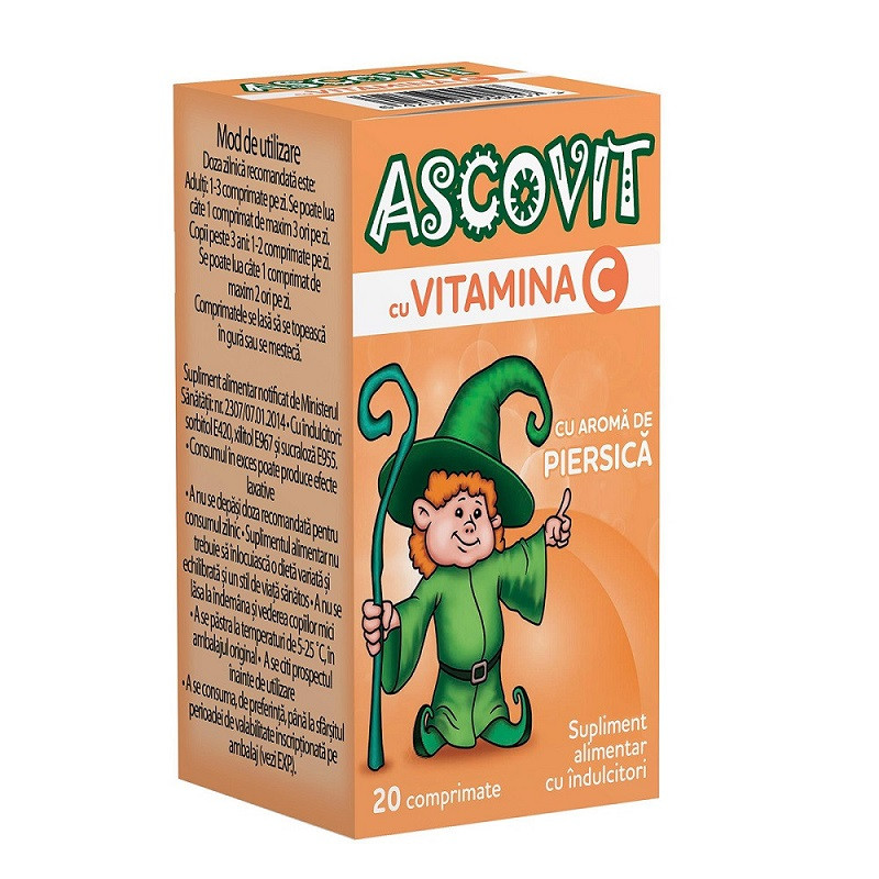Ascovit cu Vitamina C piersica 20 comprimate