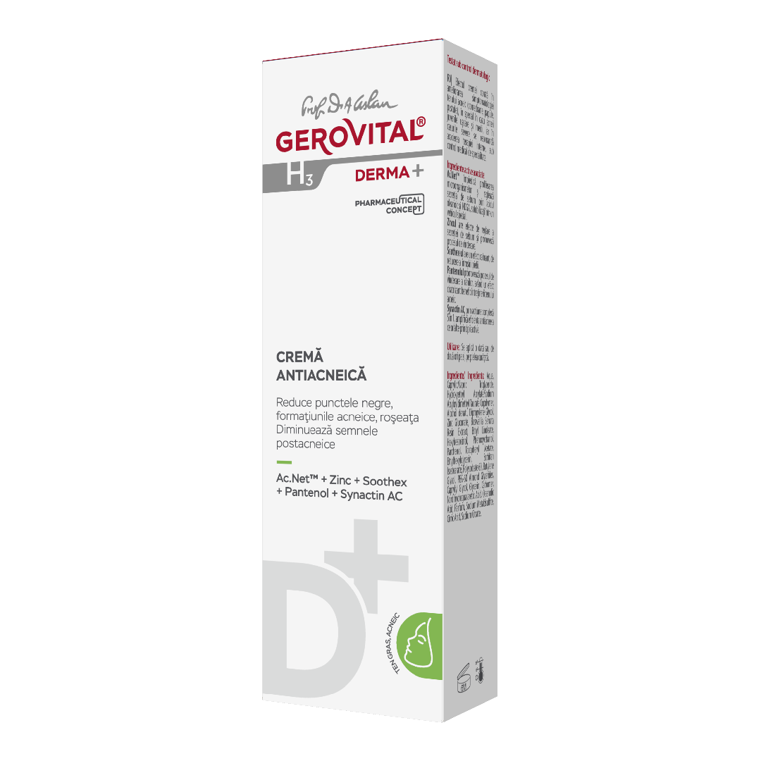 Crema antiacneica H3 Derma+, 50 ml, Gerovital