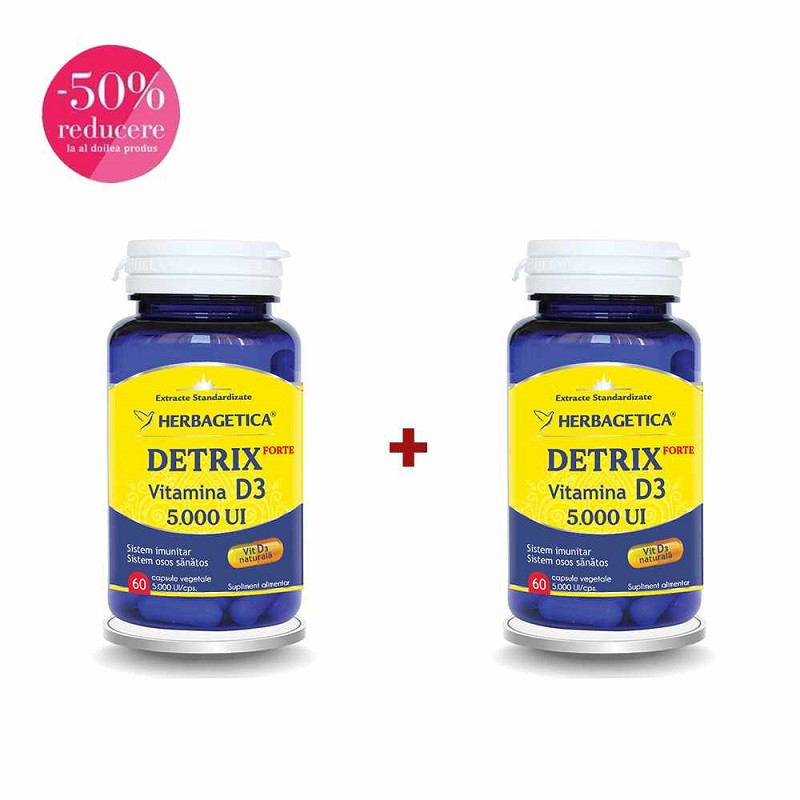 Detrix Forte Vitamina 5.000UI D3 60 capsule - 50% Reducere la al doilea produs