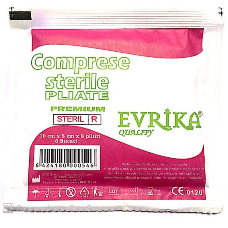 Evrika comprese sterile pliate 10x8cm