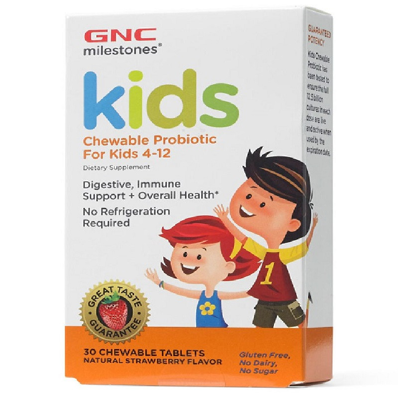 GNC Milestones Kids 4-12 ani Probiotic cu aroma naturala de Capsuni, 30 capsule