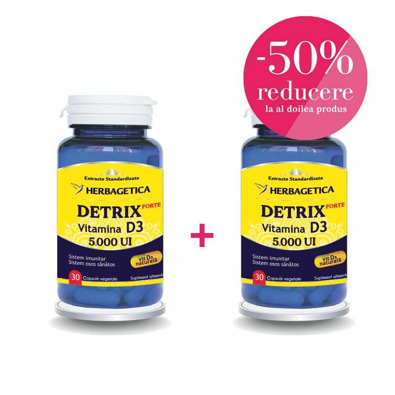 Herbagetica Vitamina D3 Naturala 5000UI 30 capsule+ 50%reducere la al doilea produs
