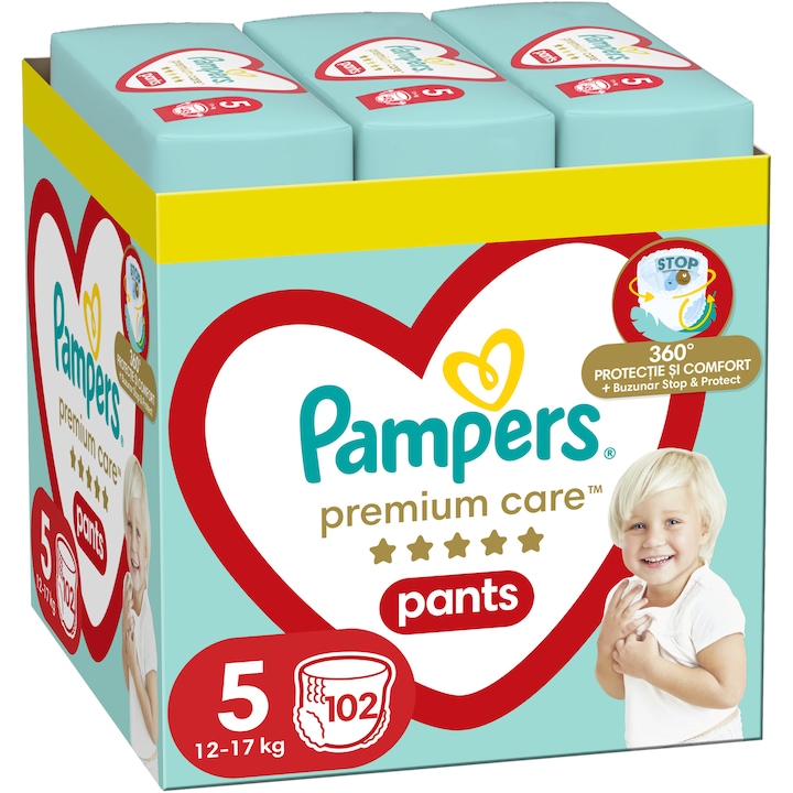 Scutece-chilotel Premium Care Pants XXL Box Marimea 5 pentru 12-17 kg, 102 bucati, Pampers