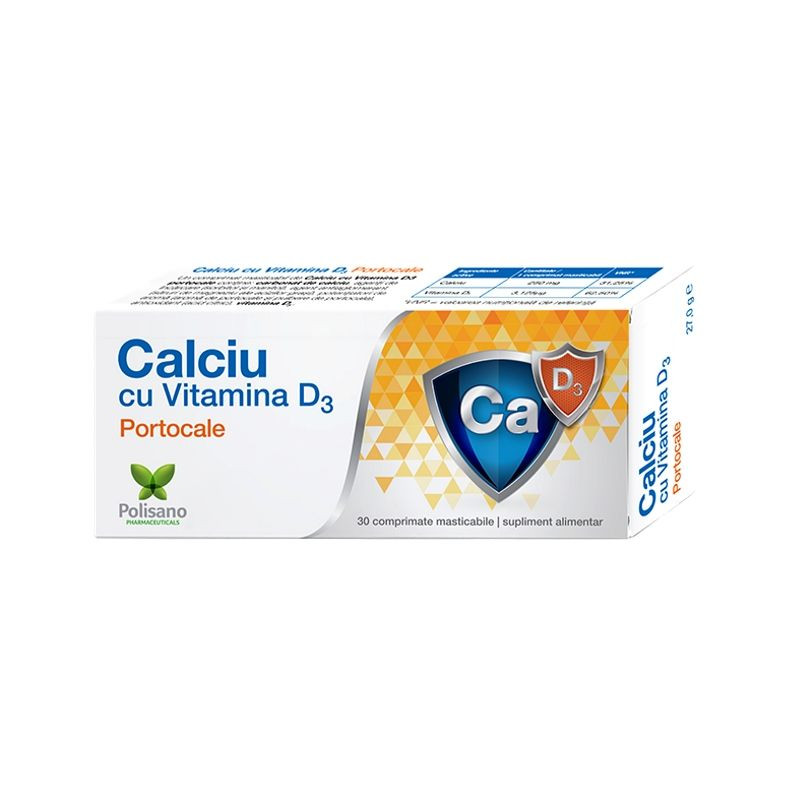 Calciu cu vitamina D3 portocale, 30 comprimate masticabile