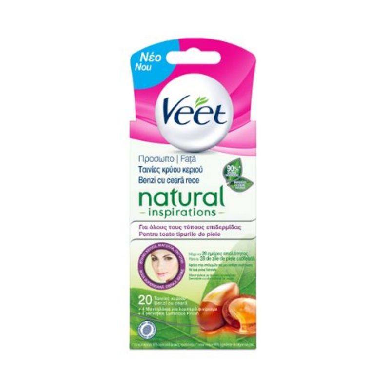 Veet benzi ceara rece pentru fata cu ulei de argan, 20 bucati