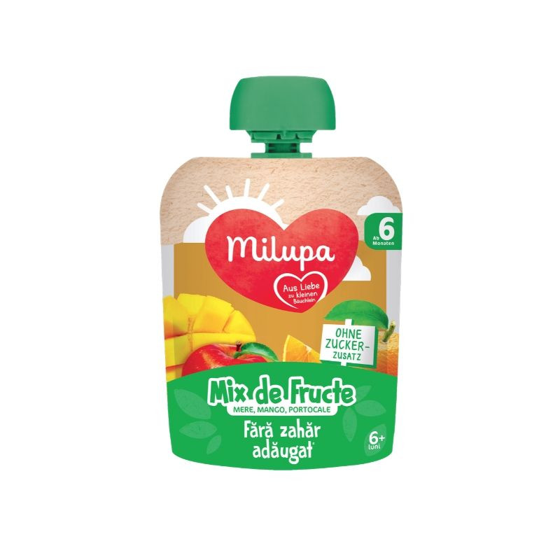 Milupa Piure de fructe mere, mango, portocale, 90g