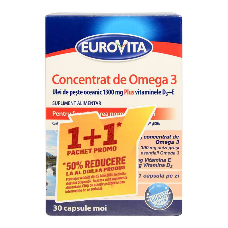 Eurovita concentrat de Omega 3 x 30 caps. moi 1+1pret special