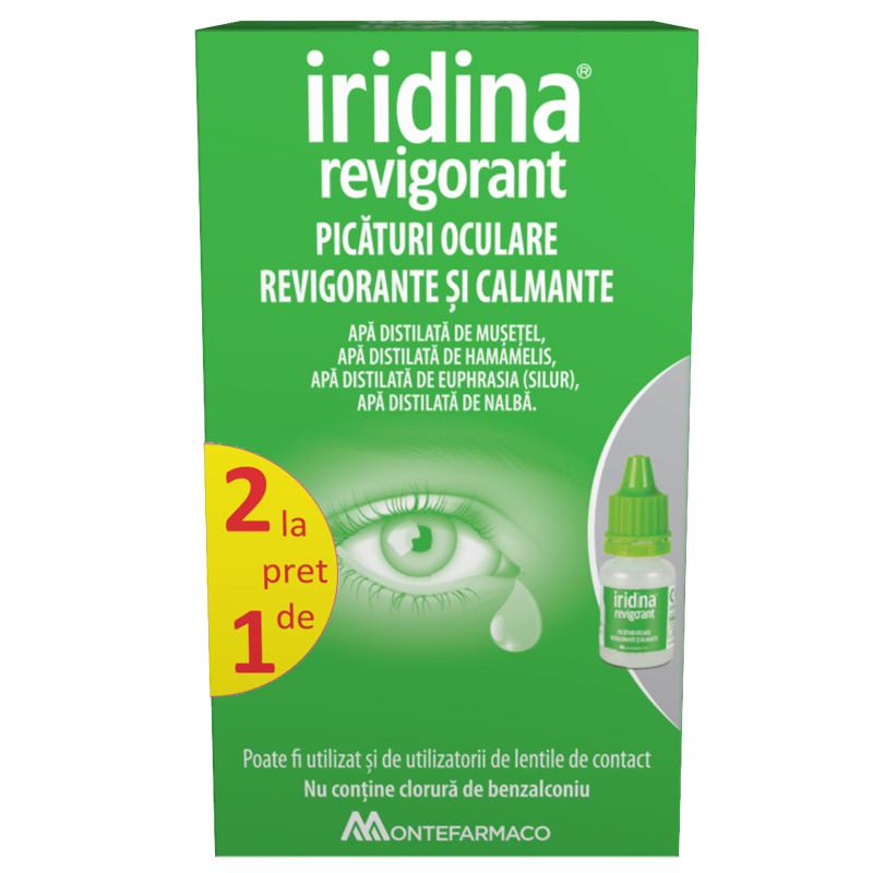 Iridina revigorant picaturi oftalmice pentru ochi rosii si iritati, 10 ml, 1+1cadou