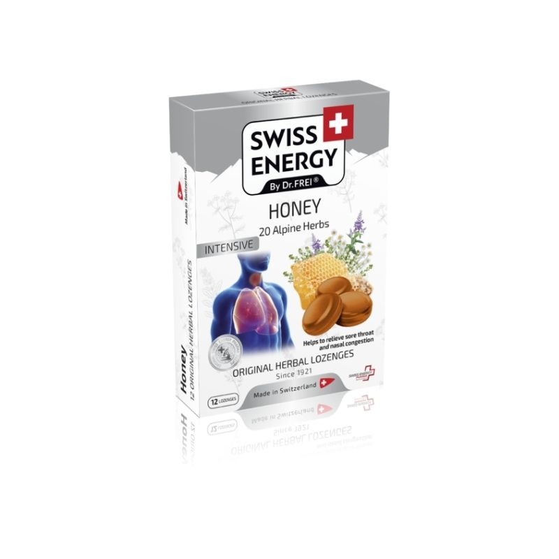 Swiss Energy pastile pentru gat cu Miere + 20 de Ierburi Alpine, 12 comprimate