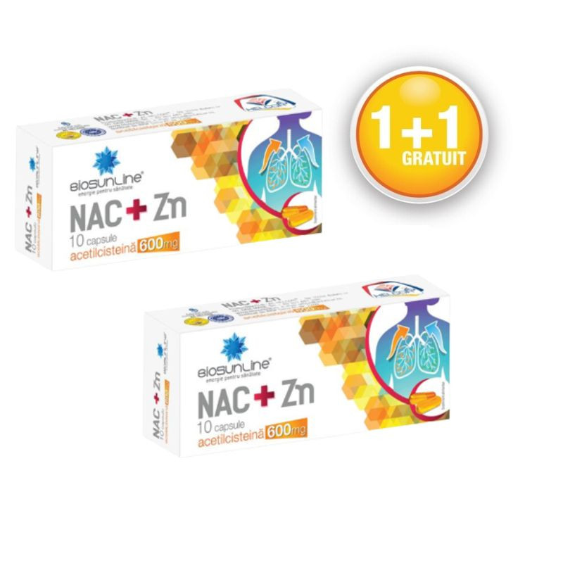 BioSunLine NAC+Zn 600mg, 10 capsule, pachet 1+1