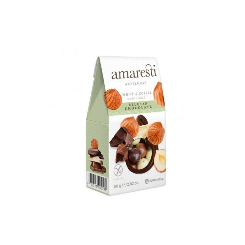 Amaresti Alune de padure in ciocolata neagra, lapte alba & cafea, 80g