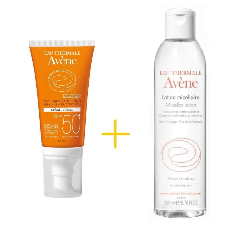 Avene Sun crema SPF 50+ 50 ml + Apa micelara 200ml CADOU