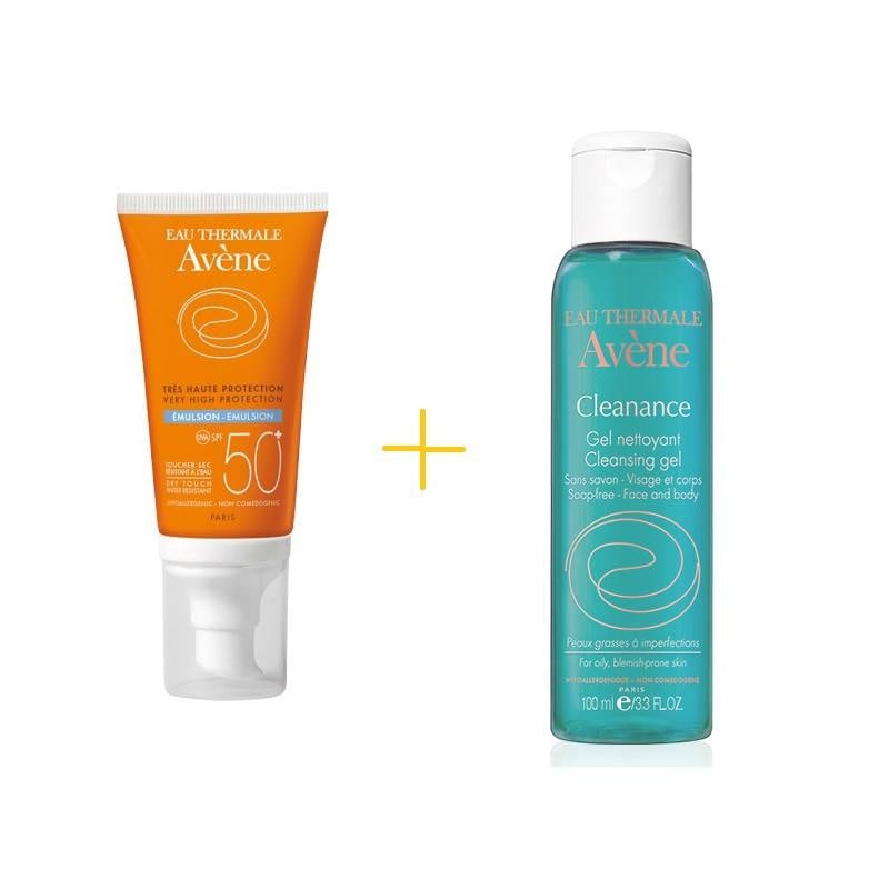 Avene Sun Cleanance Emulsie SPF50 50ml + Gel curatare 100ml CADOU