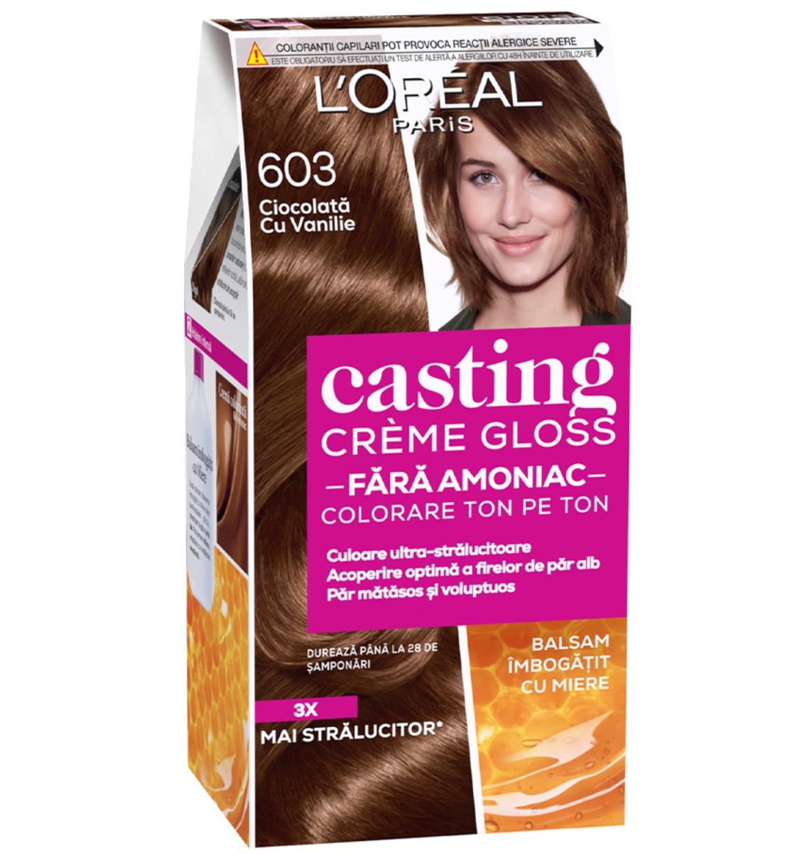 Vopsea de par semi-permanenta fara amoniac Casting Creme Gloss 603 Ciocolata cu Vanilie, 180ml, L'Oreal Paris