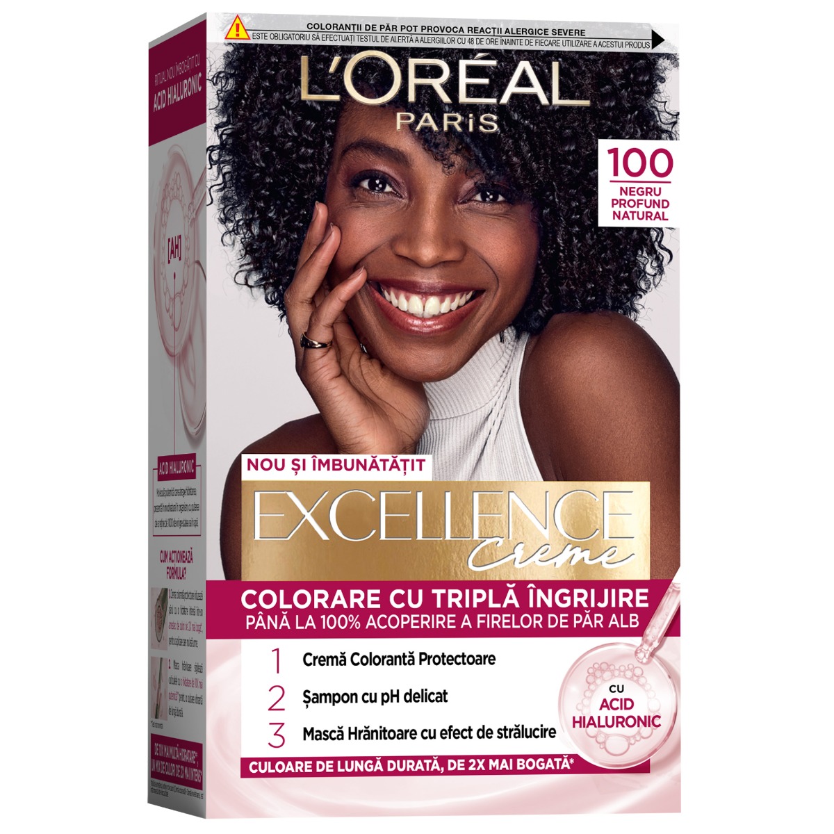 Vopsea de par permanenta Excellence Creme 100 Negru Profund Natural, 192ml, L'Oreal Paris