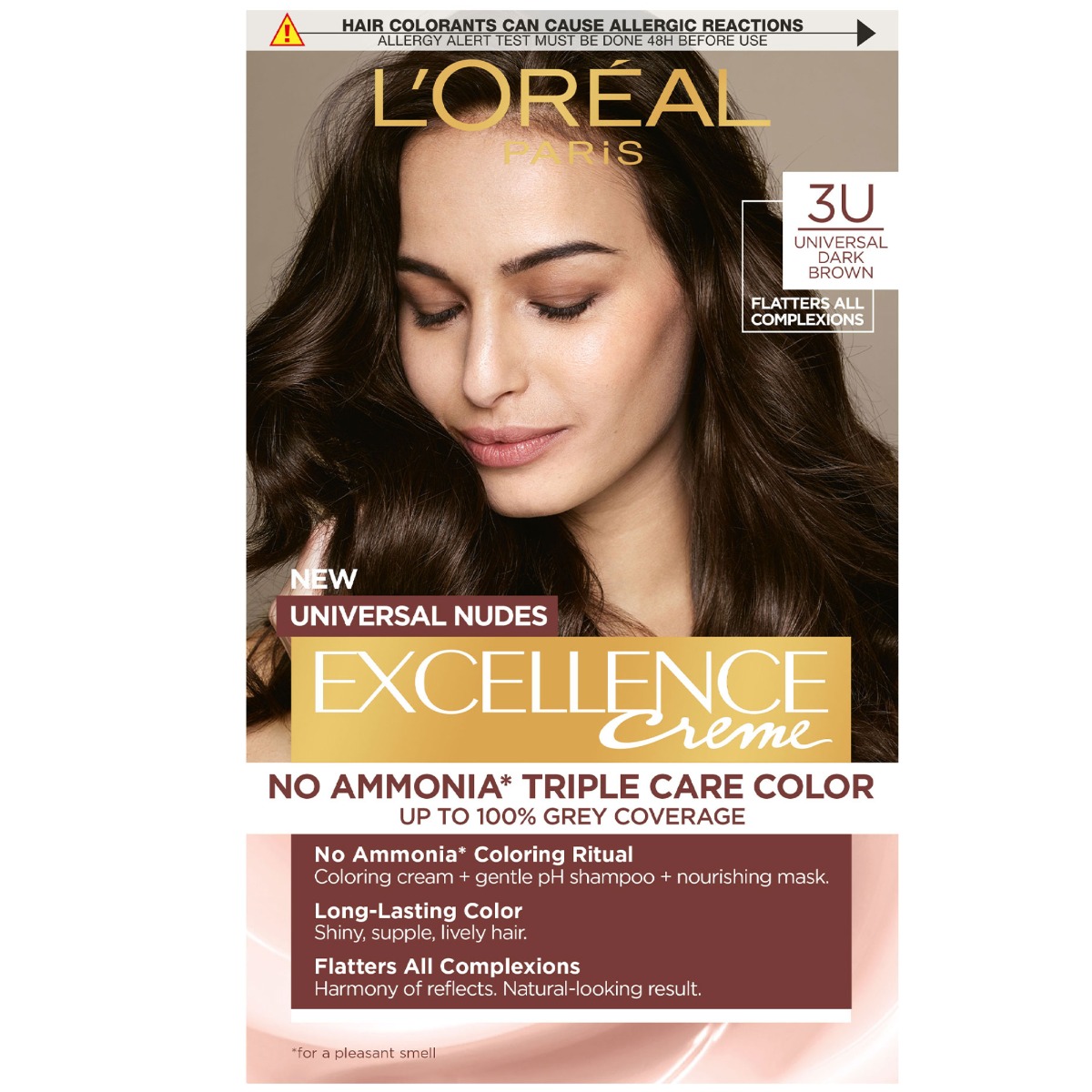 Vopsea de par permanenta fara amoniac Excellence 3U Universal Nudes Dark Brown, 192ml, L'Oreal Paris