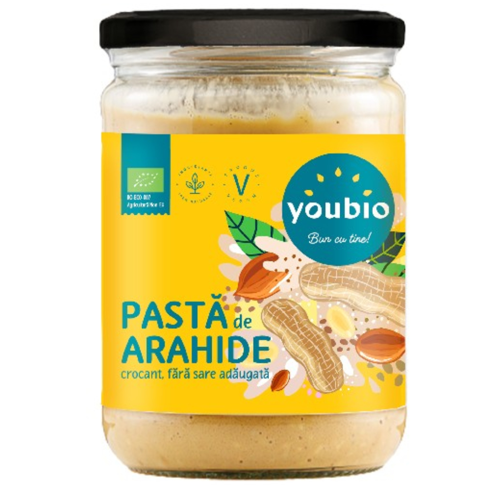 Pasta de arahide crocanta ecologica, 500g, Youbio