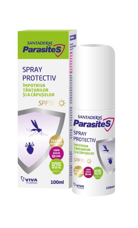 Spray repelent importiva tantarilor si a capuselor SPF50 Parasites, 100ml, Santaderm