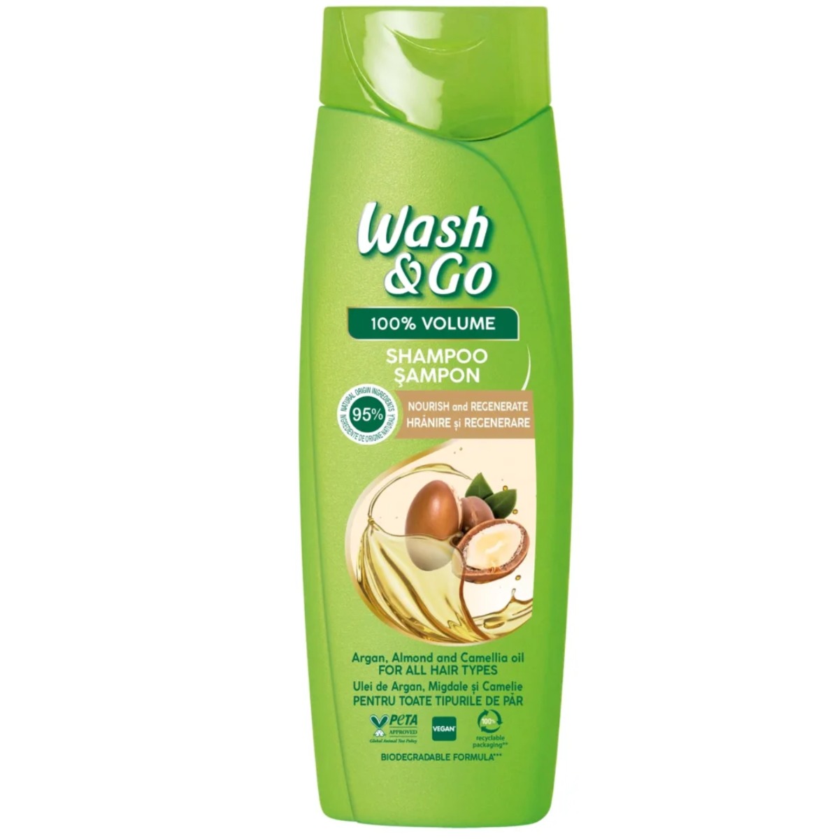 Sampon cu ulei de argan, midgale si camelie, 360ml, Wash&Go