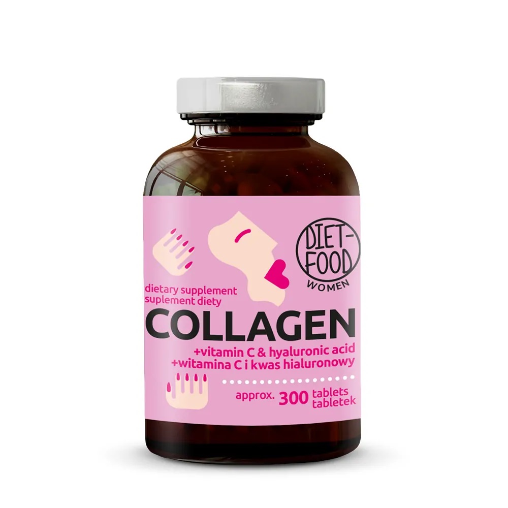 Colagen + Vitamina C + Acid Hialuronic, 300 tablete, Diet Food