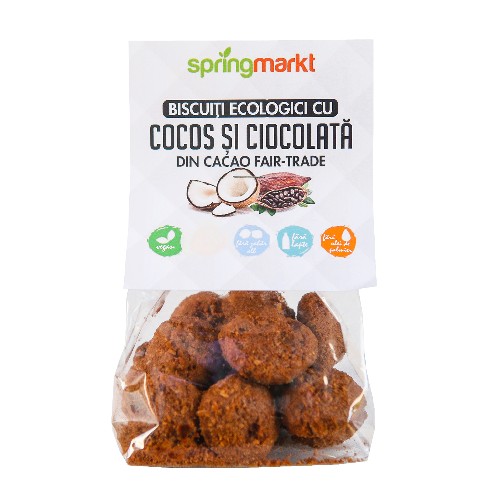 Biscuiti Eco cu ciocolata Fair-Trade si Cocos, 100g, Springmarkt