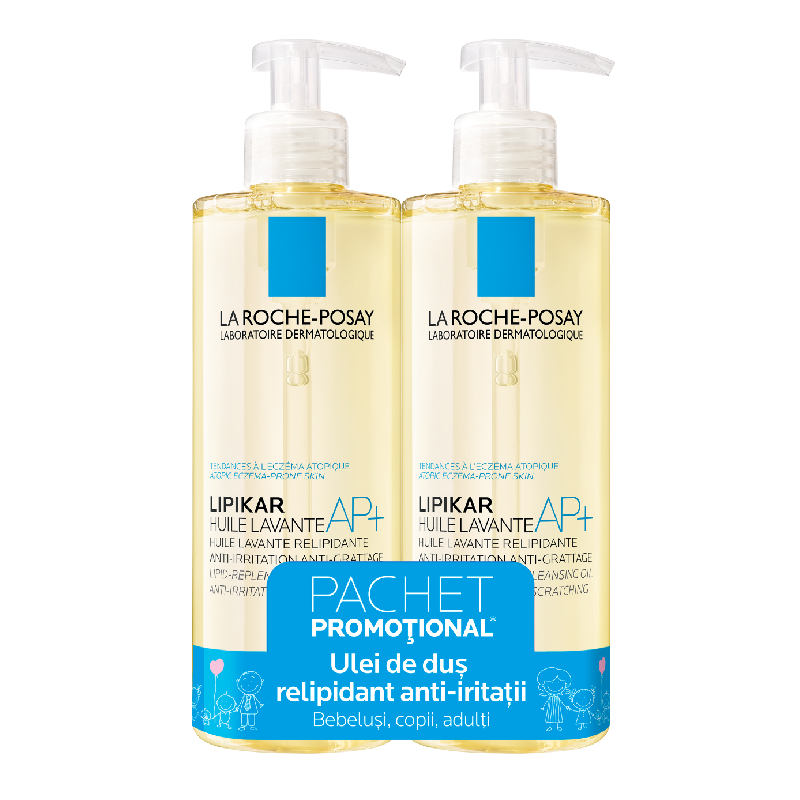 Pachet Ulei de spalare Lipikar AP+, 2*400 ml, La Roche-Posay