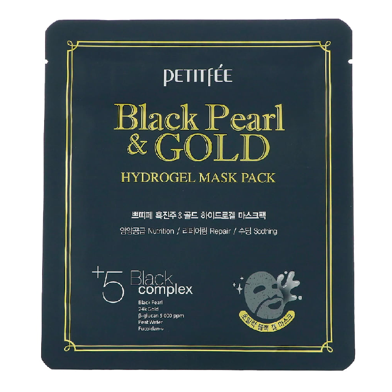 Masca de fata din hidrogel cu pulbere de perle negre si aur, 32 g, Petitfee