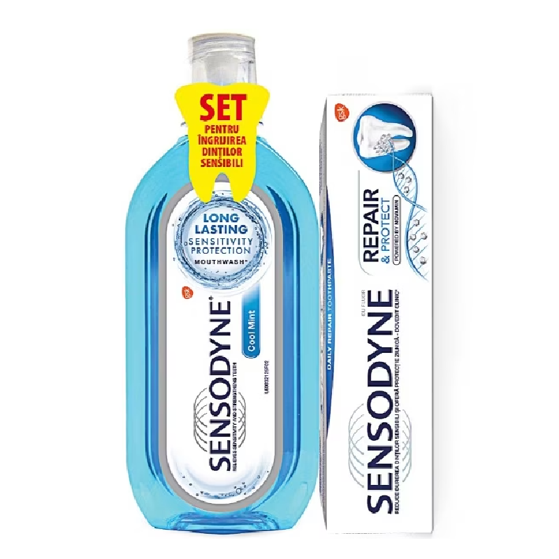 Pachet Pasta de dinti Repair & Protect 75ml + Apa de gura Cool Mint 500ml, Sensodyne