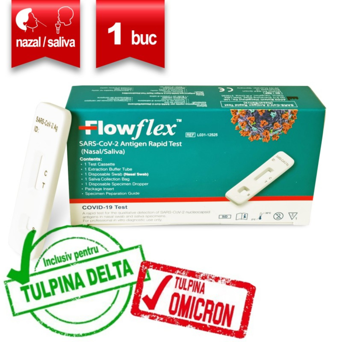 Test rapid antigen COVID 19, Flowflex nazal/saliva x 1 buc