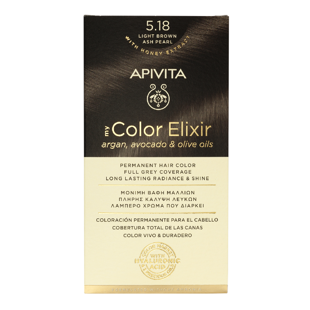 Vopsea de par My Color Elixir, Light Brown Ash Pearl N5.18, 155 ml, Apivita