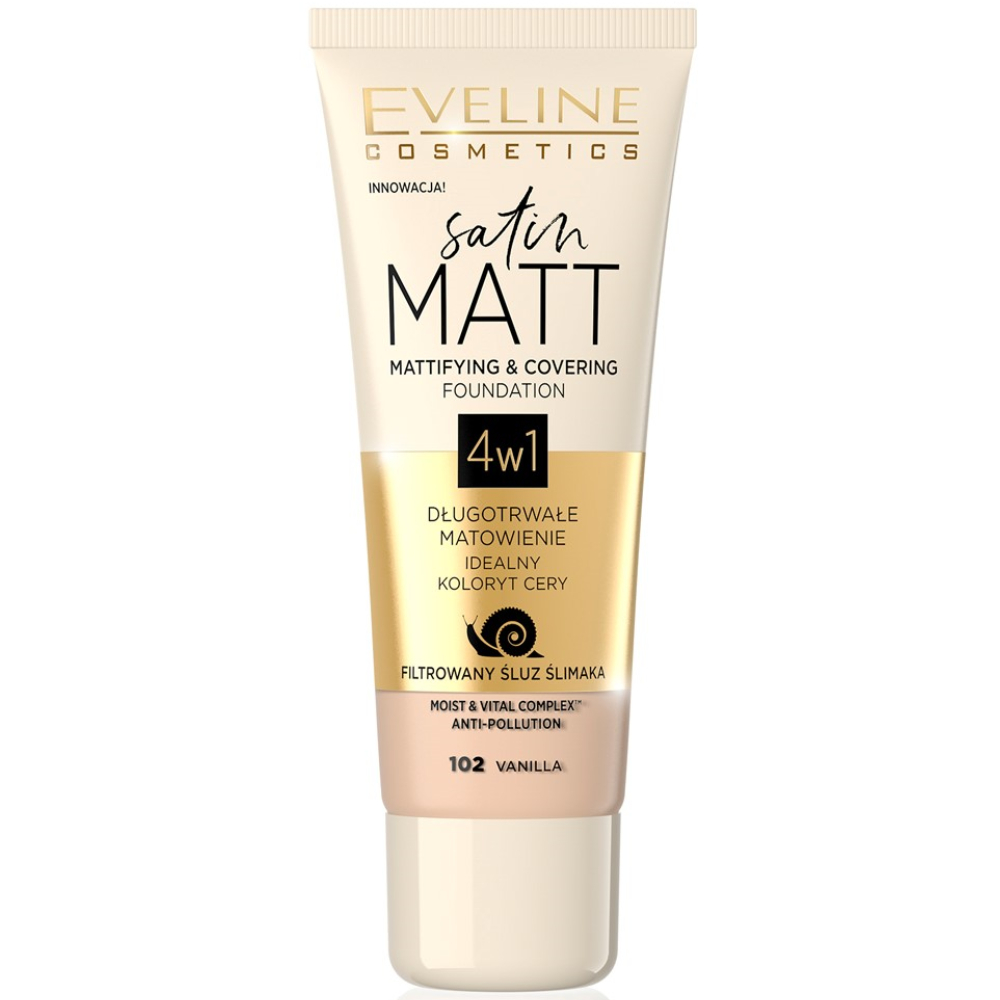 Fond de ten Satin Matt Mattifying & Covering 102 Vanilla, 30ml, Eveline Cosmetics