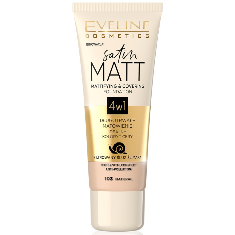 Fond de ten Satin Matt Mattifying & Covering 103 Natural, 30ml, Eveline Cosmetics