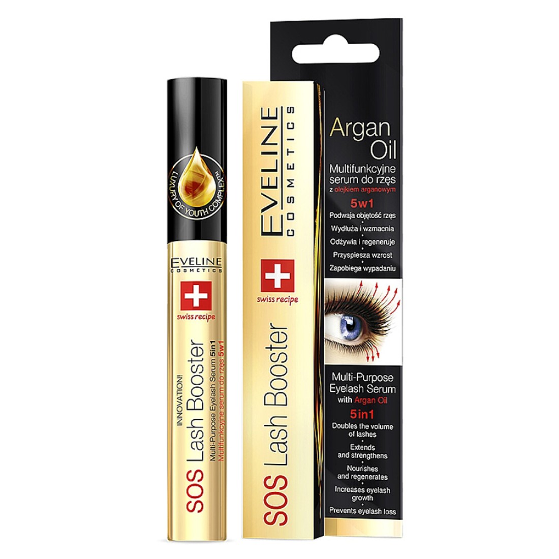 Ser pentru gene SOS Booster 5in1 Argan Oil, 10ml, Eveline Cosmetics