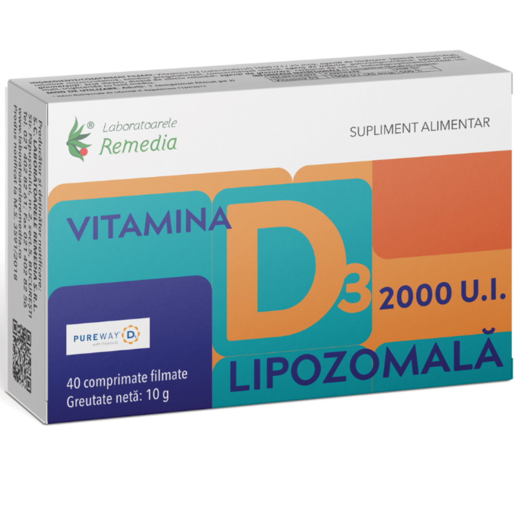 Vitamina D3 2000 UI lipozomala, 40 comprimate, Laboratoarele Remedia