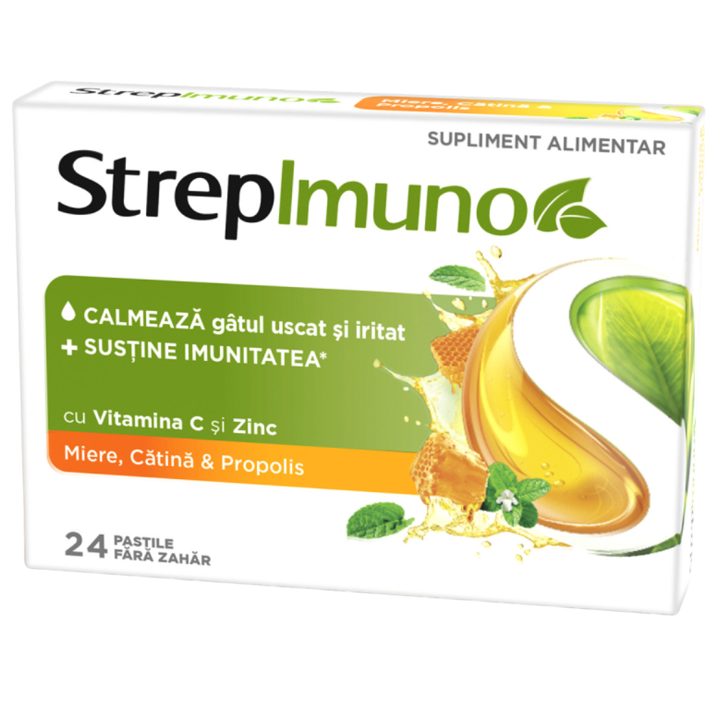 Supliment alimentar cu propolis, catina si miere fara zahar, 24 comprimate de supt, Strepimuno