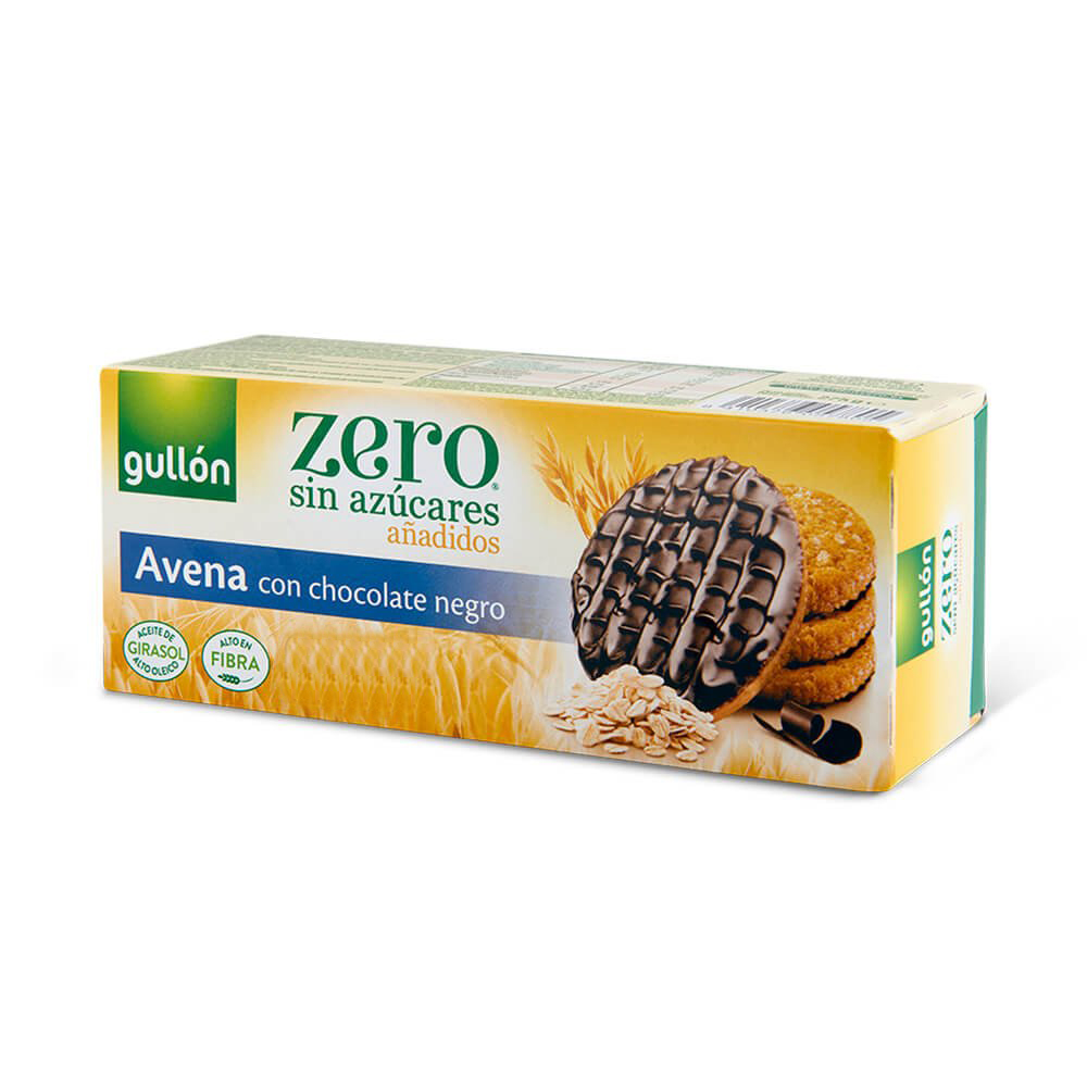 Biscuiti cu ovaz glazurati cu ciocolata neagra fara zahar adaugat, 275g, Gullon