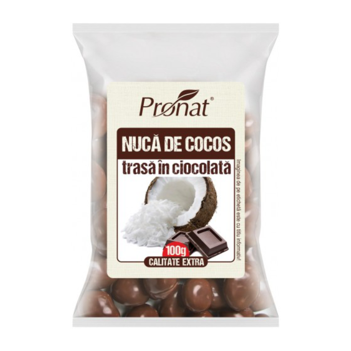 Nuca de cocos trasa in ciocolata, 100g, Pronat